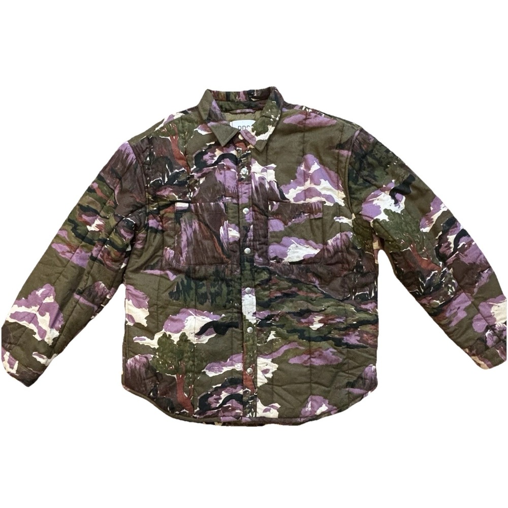 BDG Urban Outfitters Mens Quilted Shirt Jacket Shacket‎ XL Nature Scene Camo AOP